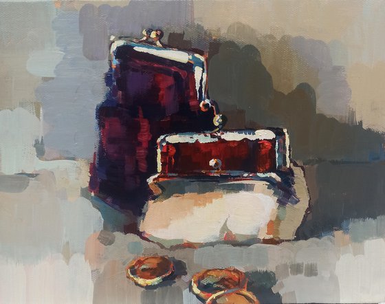 Still life - woman wallet (24x30cm, oil painting, ready to hang)