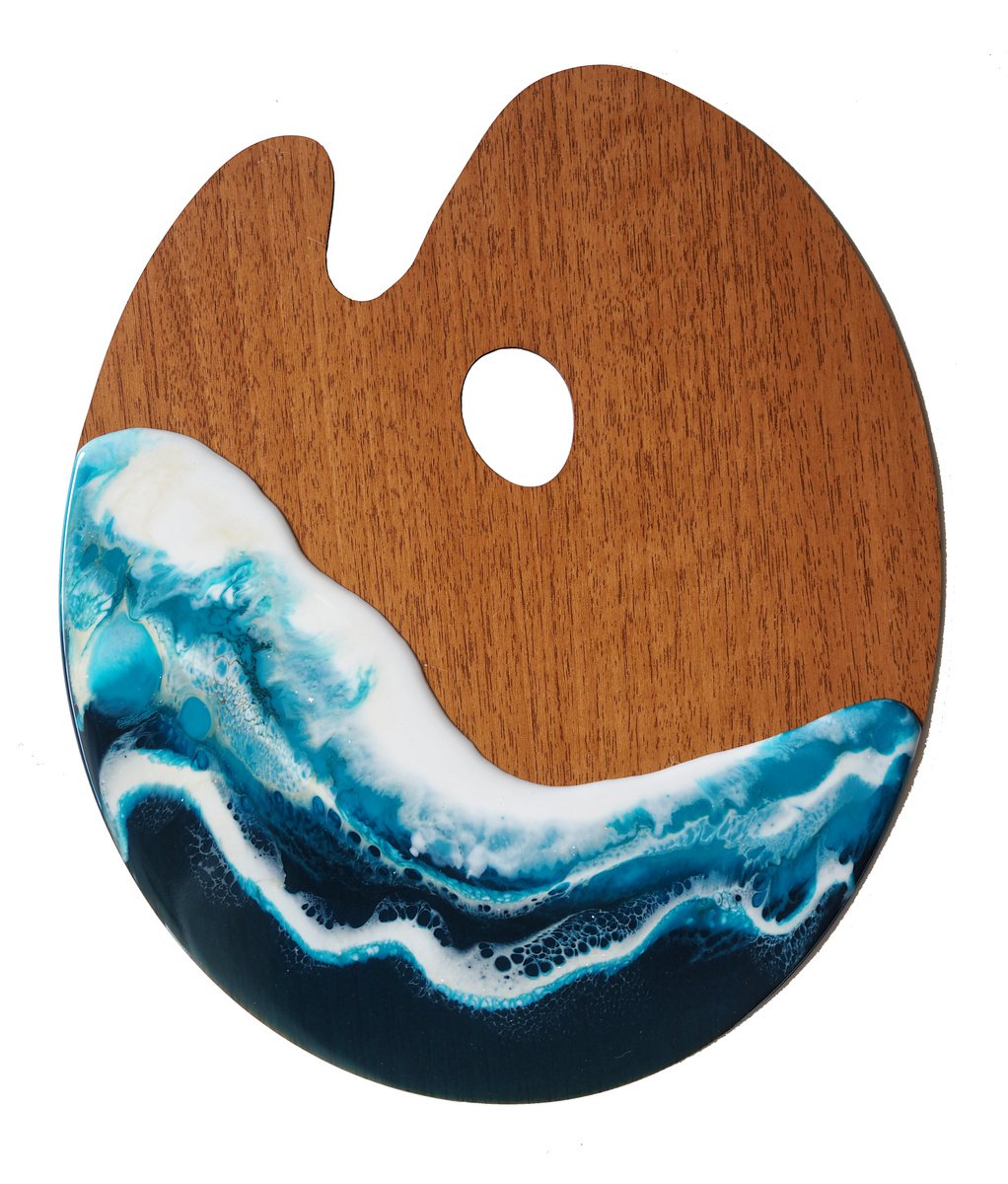 Sea palette #4 - original resin artwork on wood artist tool by Delnara El