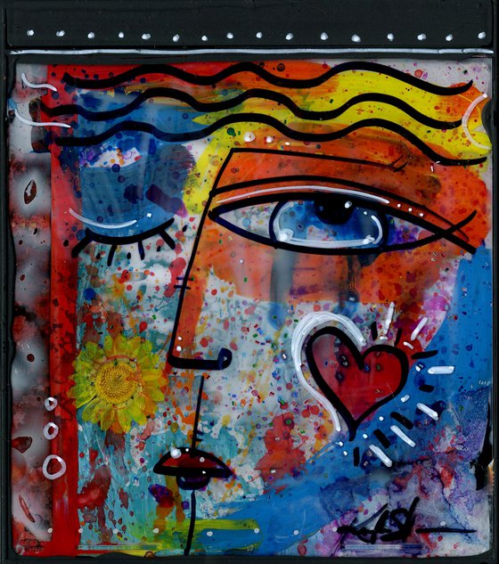 Mixed Media Funky Face 2 - Altered Cd Case Art