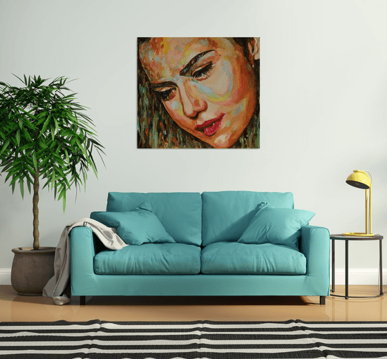 PRETTY FACE - Female portrait, original oil painting, face, render look, eyes, love, angel, lover, lips mother,  impressionism, interior art home decor, gift