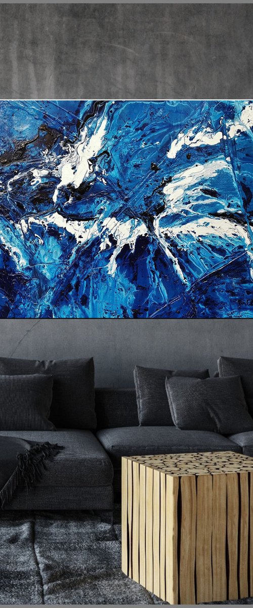 Molten Blue 240cm x 100cm Blue White Abstract Art by Franko