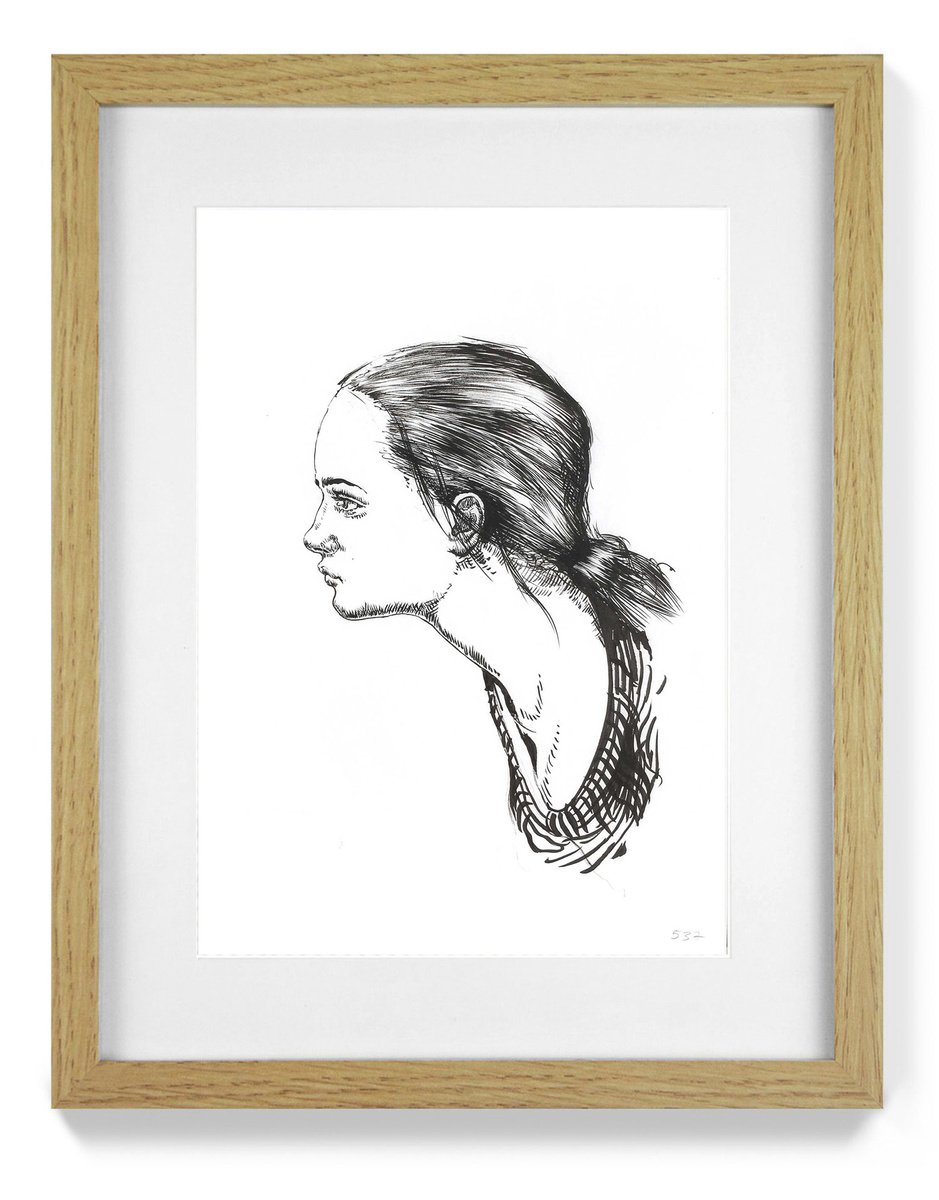 Portrait Ink Drawing By Dario Moschetta, 12 X 16, Portrait 537.2018, Original Artwork