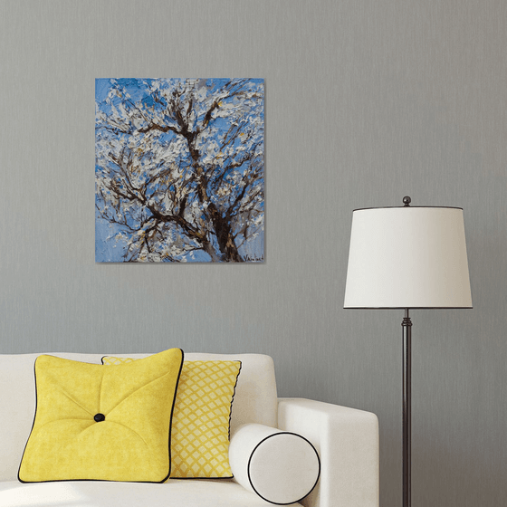 Flowering  tree Original impasto oil painting