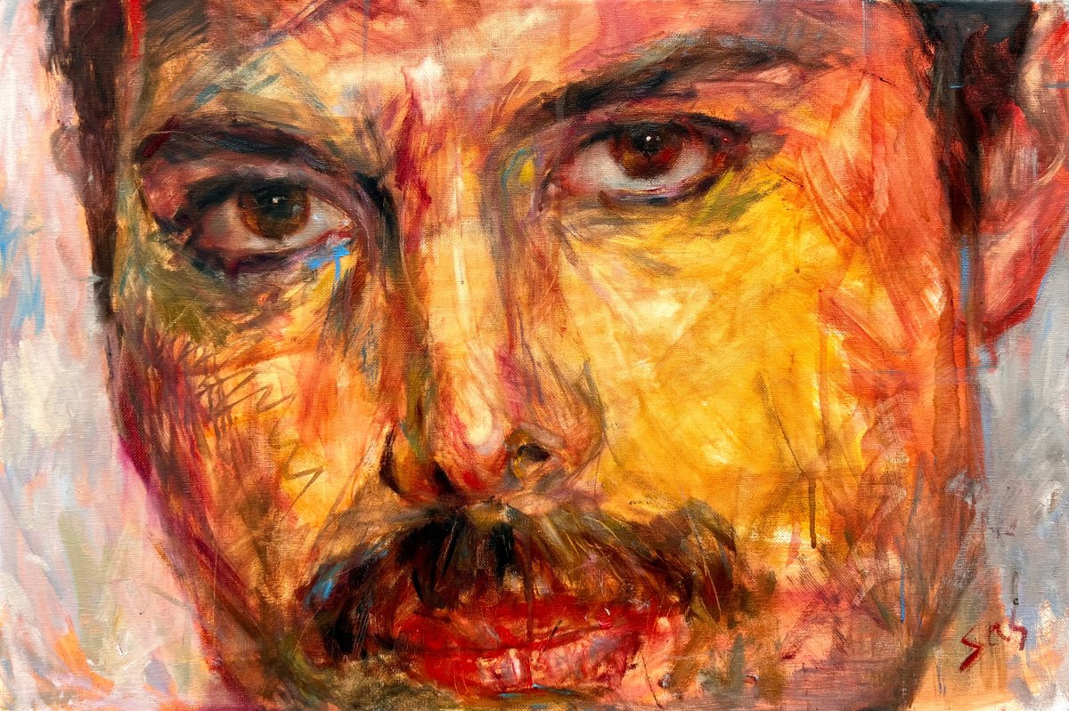 Expressive Portrait Oil Painting By Liubou Sas, 24 X 16", Freddie Mercury, Original Artwork