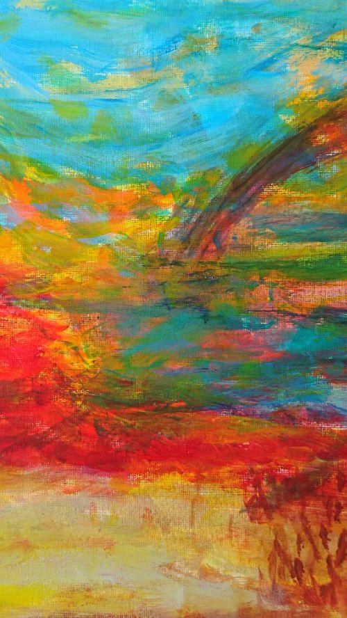 Sunset over the hills, Abstract painting on paper. by WanidaEm