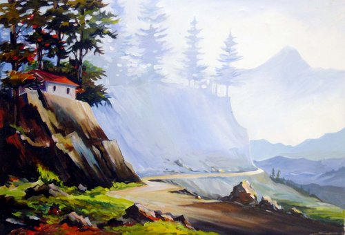 Himalayan Landscape-Acrylic on Canvas Painting by Samiran Sarkar