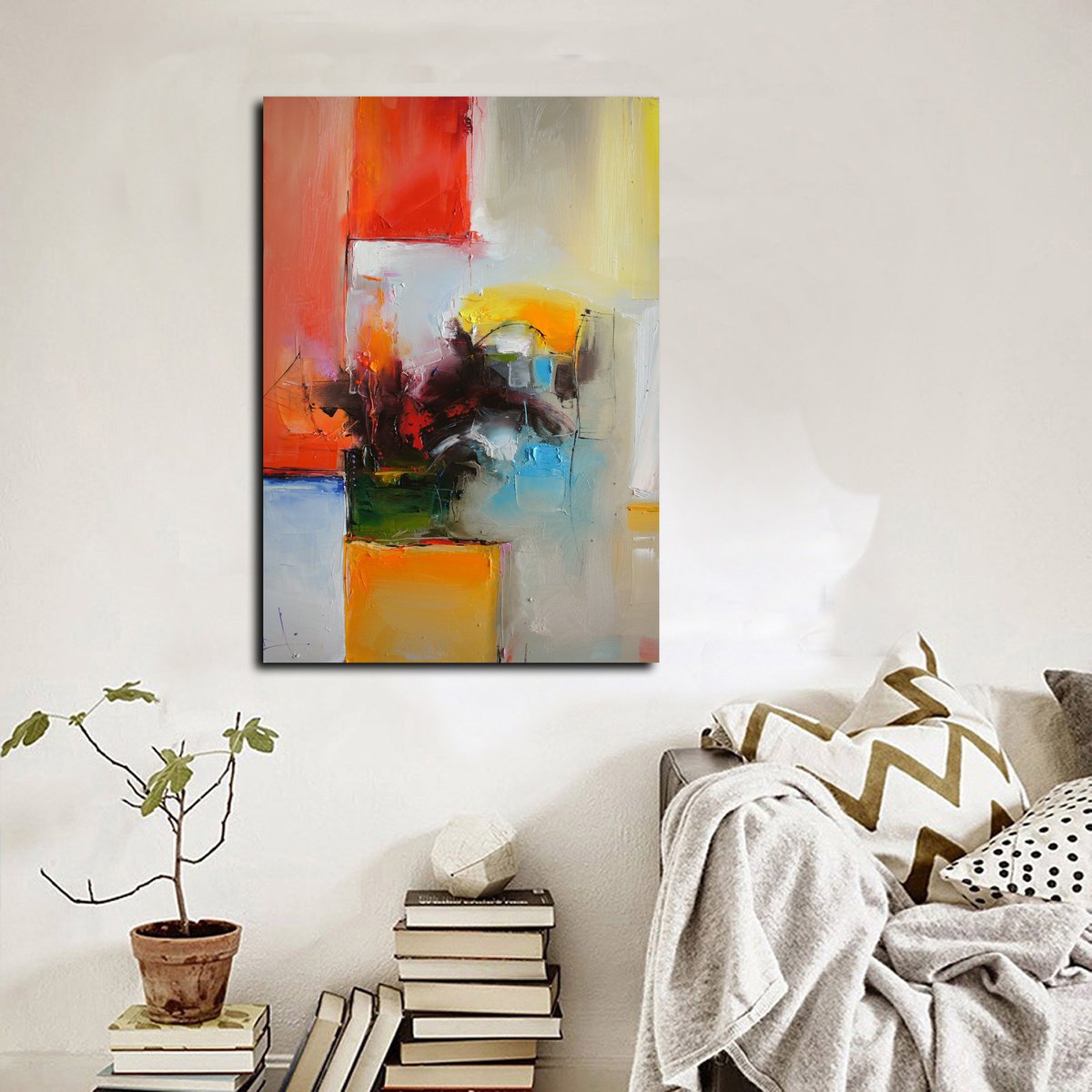 Abstract Oil Painting By Stanislav Lazarov, 28 X 39", Silhouettes, Original Artwork