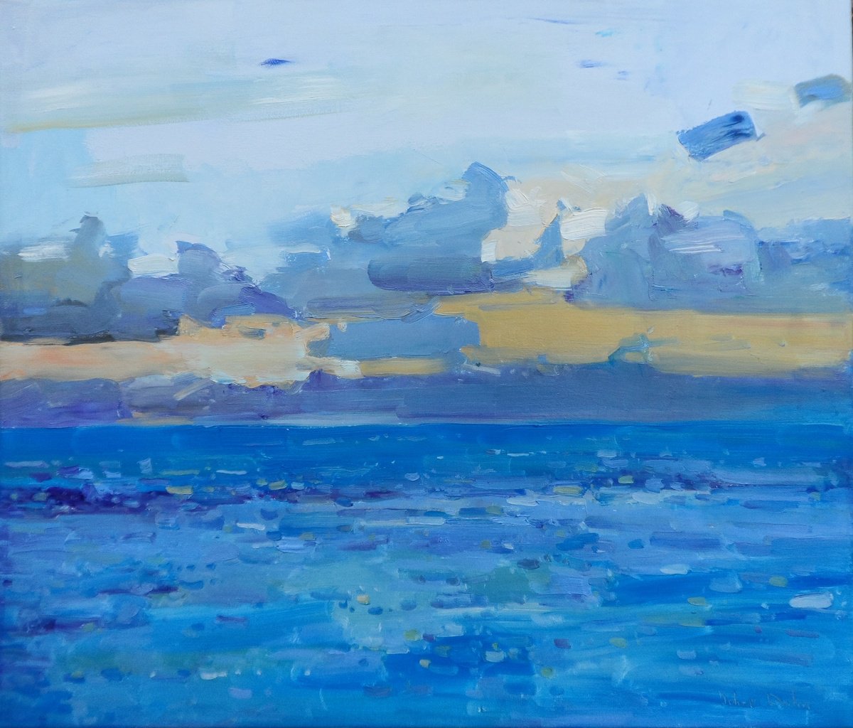 Impressionistic Landscape Oil Painting By Yehor Dulin, 28 X 24", " Clouds Over The Sea ", Original Artwork