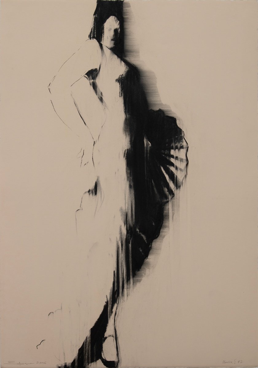 Expressive Portrait Charcoal Drawing By Zil Hoque, 25 X 36", Iberica 1 #2 (Study), Original Artwork