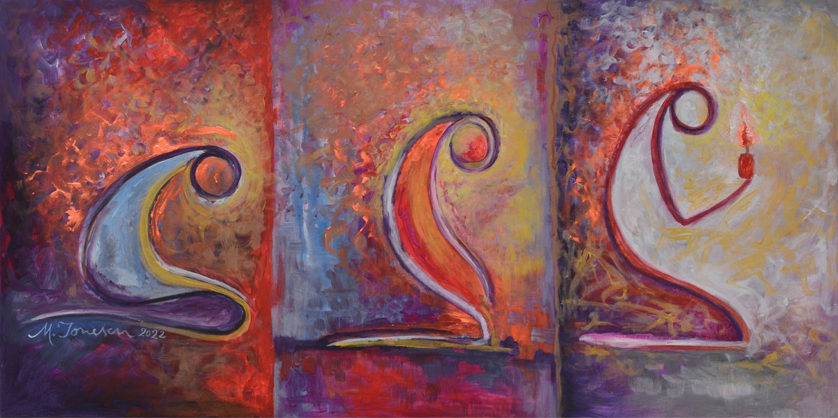 Expressive Portrait Acrylic Painting By Mihaela Ionescu, 55 X 28", In The Light Of Love, Original Artwork