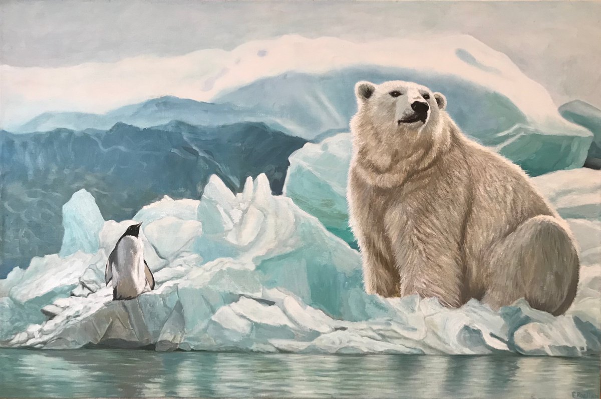 POLAR BEAR AND PINGUIN, 90x60 cm, 2020 by Evgeniya Roslik