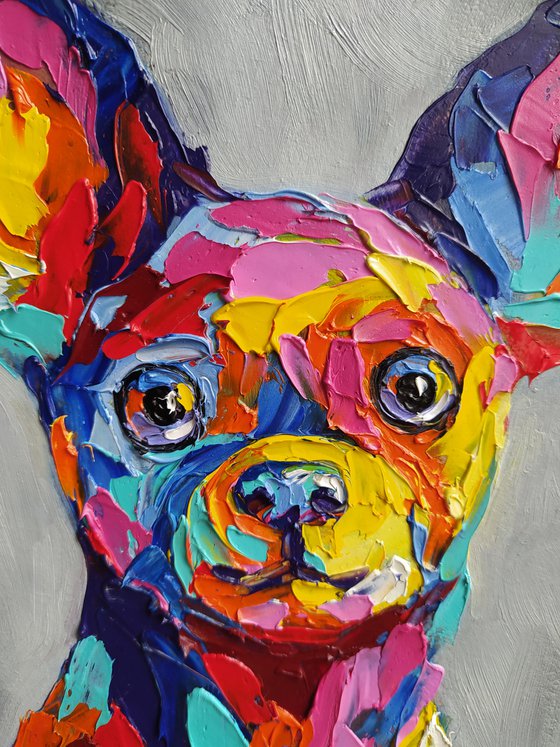 My eared friend - pet oil painting, dog, dog face, dog oil painting, chihuahua oil painting, chihuahua dog, chihuahua pet