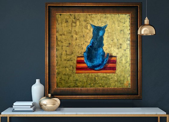 Black Cat on Golden Background