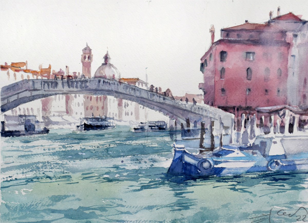 Cityscapes Watercolour By Goran Zigolic Watercolors, 15 X 11, Grand Canal In Venice, Original Artwork