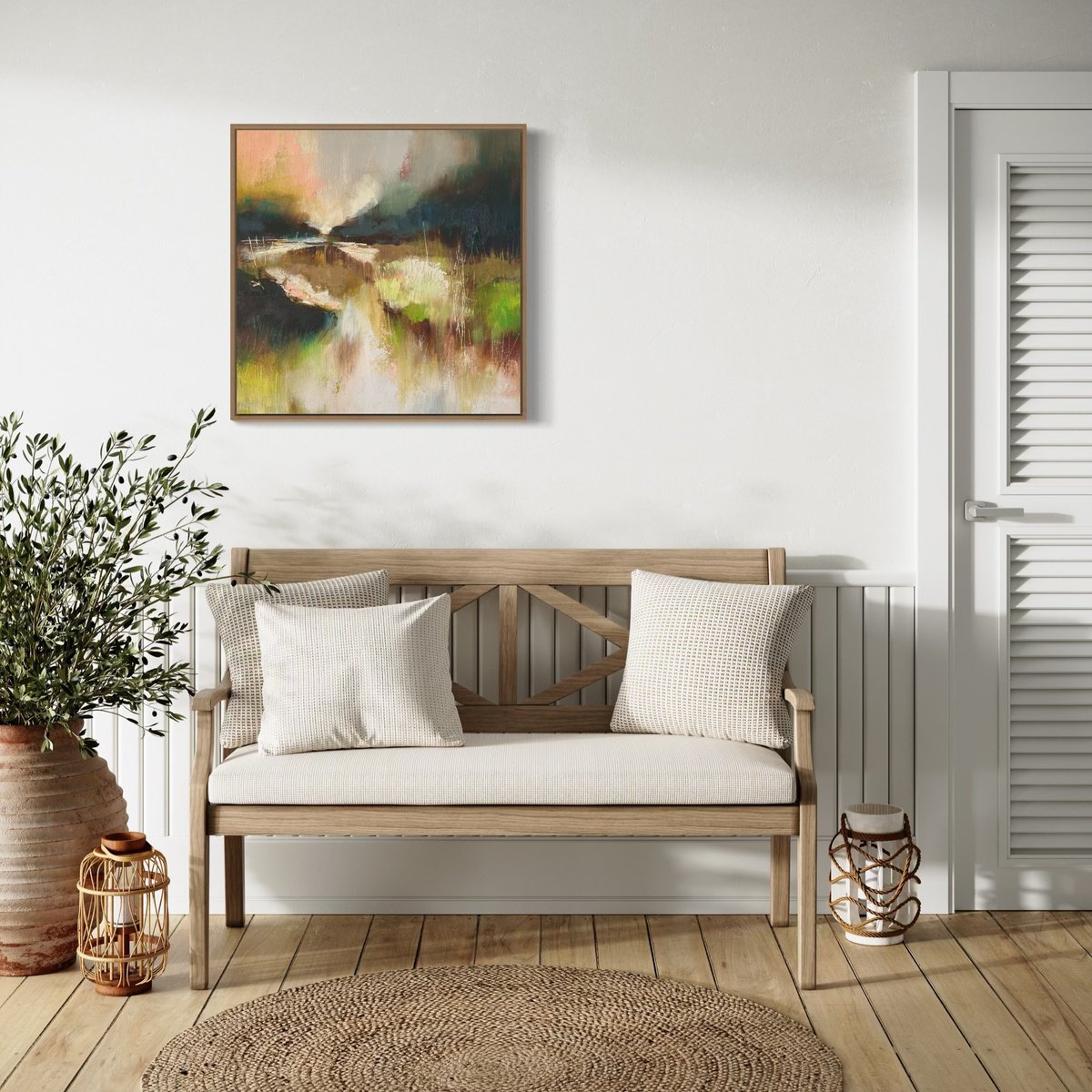 Abstract Landscape Oil Painting By Belinda Reynell, 17 X 17, Estuary Light, Original Artwork