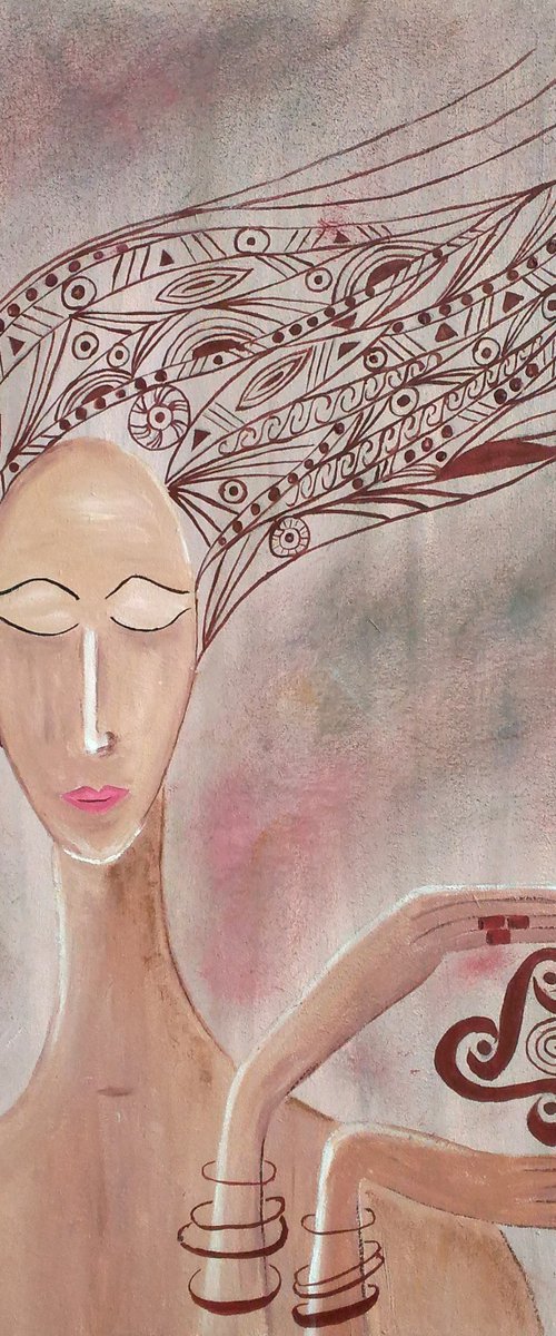Female Painting Portrait Original Art Ukraine Artwork Woman Portrait Home Wall Art 16 by 16" by Halyna Kirichenko by Halyna Kirichenko
