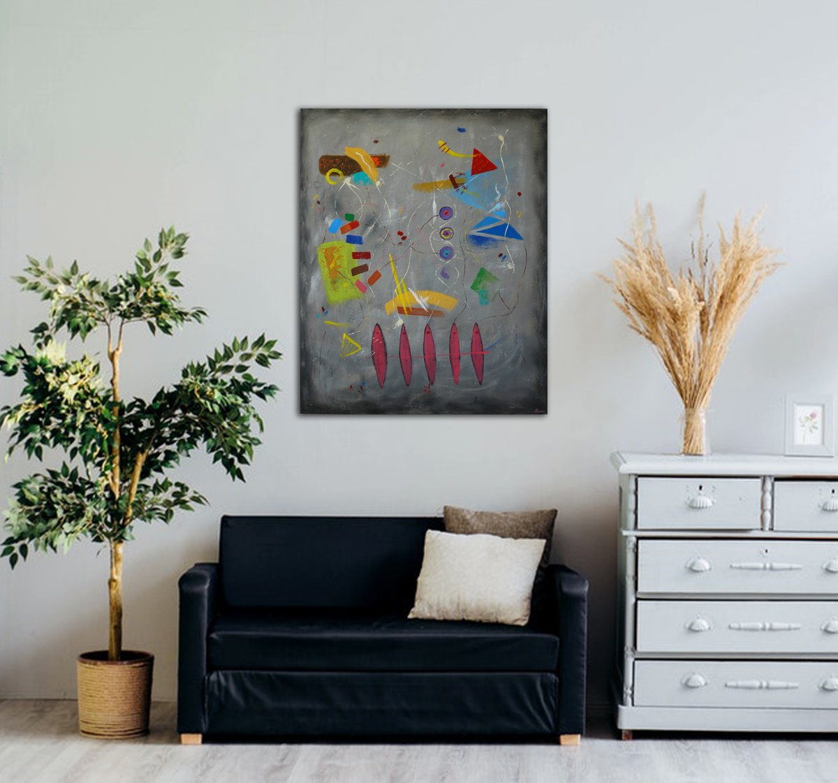 Abstract Acrylic Painting By Rumen Spasov, 31 X 39", "Signs Of Another Realm", Original Artwork