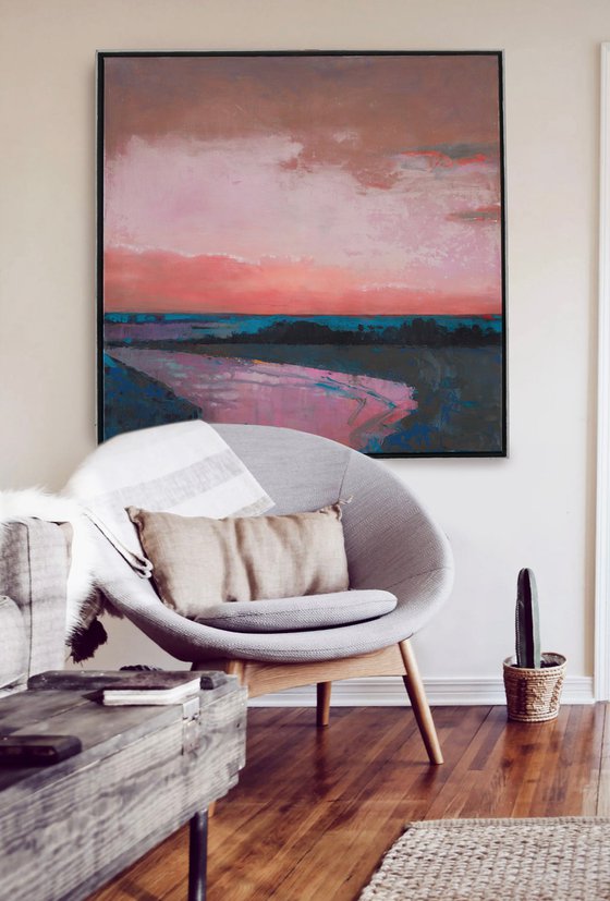 Sunset on the estuary 30x30 inch 76x76cm by Bo Kravchenko