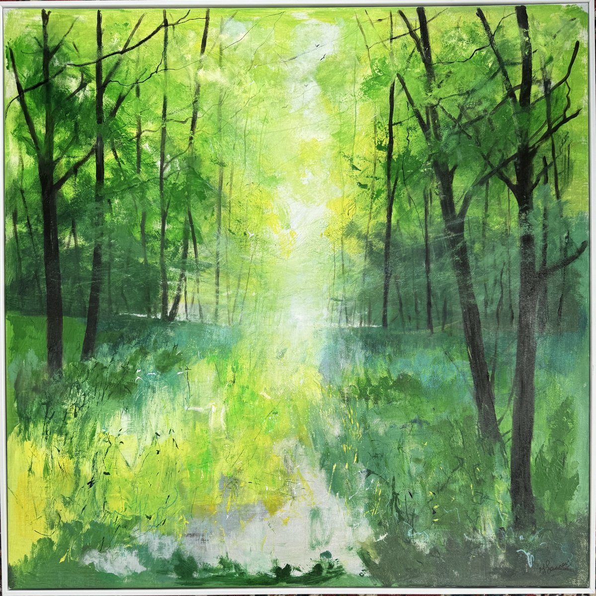 Expressive Painting , Misty Spring Woodland By Teresa Tanner, 32 X 32, Artwork For Sale On Artfinder