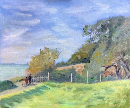 Clifftop path, an original oil painting by Julian Lovegrove Art