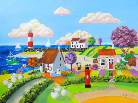 Fun at the seaside sheep & cow painting