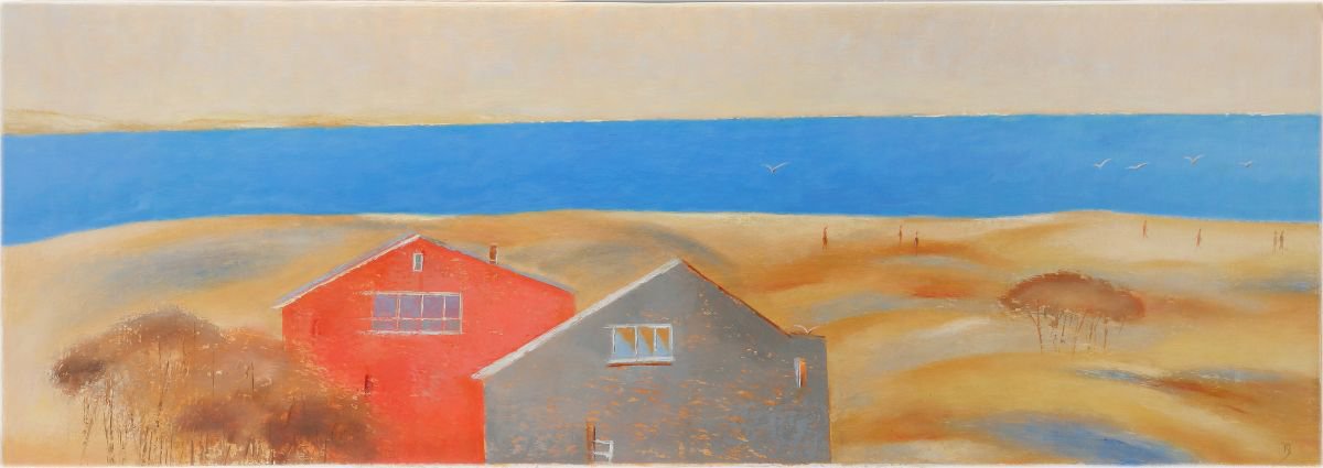 Abstract Landscape Oil Painting By Kestutis Jauniskis, 40 X 14", Summer Breeze, Original Artwork