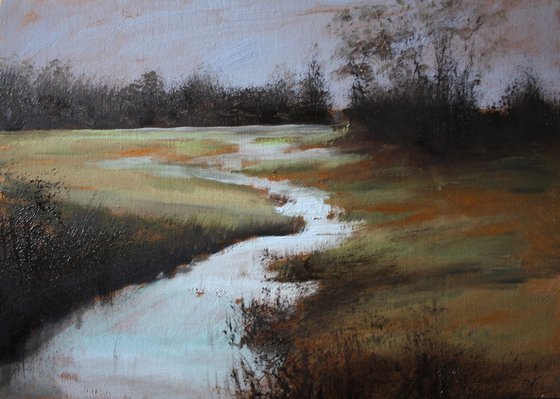 The East Marshland III (Sunset, River, Landscape Oil Painting).