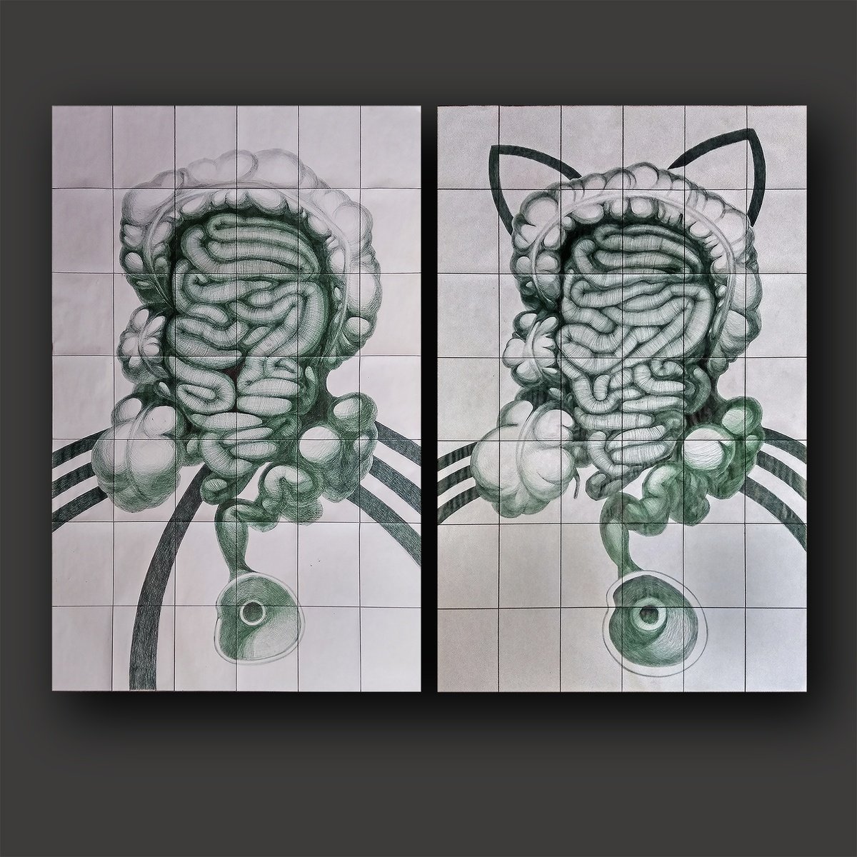Surrealistic Drawing , Double Portrait Diptych By Marya, 101 X 83, Artwork For Sale On Artfinder