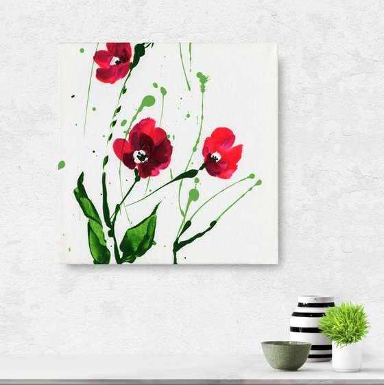 Pure And Simple 4 -  Minimal Textured Flower Painting  by Kathy Morton Stanion