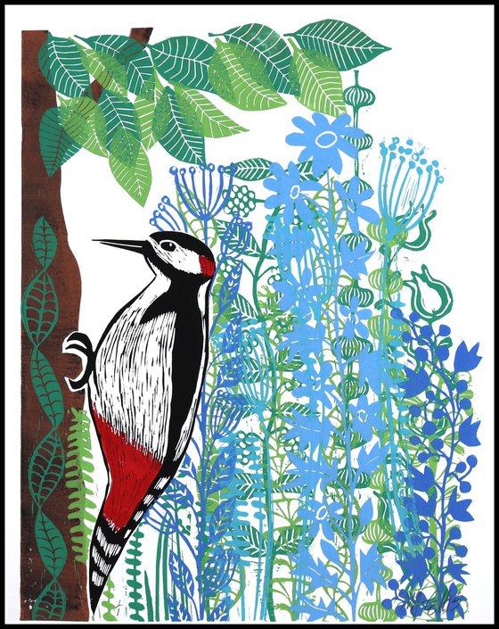 Woodpecker and Flowers