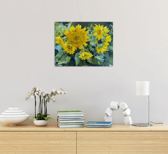 Sunflowers on dark background