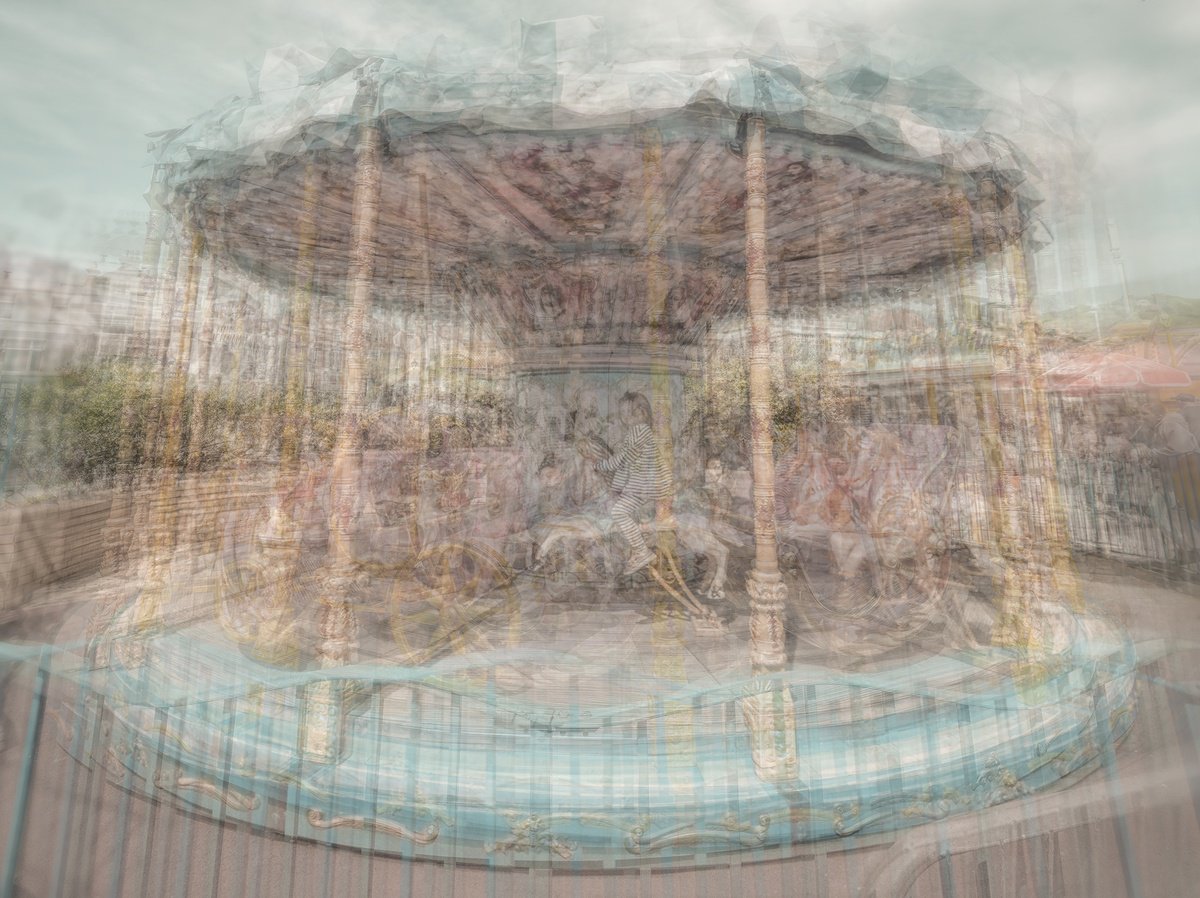 Impressionistic Cityscapes Photograph By Adam Regan, 22 X 16, Lonely Child On A Carousel, Original Artwork