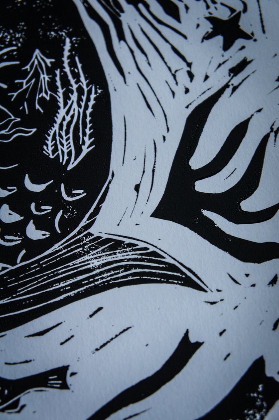 Sleeping Siren Linocut Print