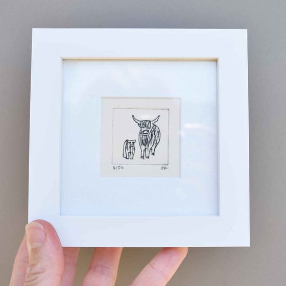 Mini framed highland cow and calf