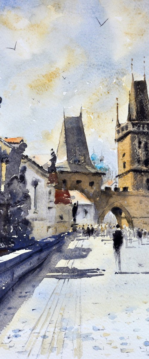 High sun at Charles bridge Prague 25x36 cm 2022 by Nenad Kojić watercolorist