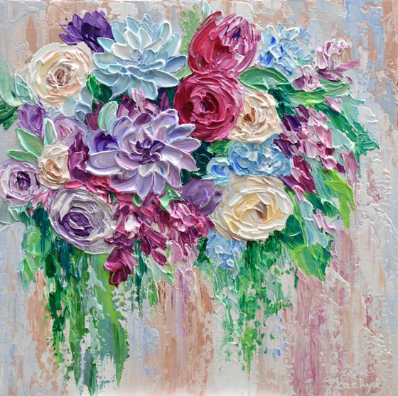 Colorful Flower Bouquet - Original Abstract Floral Painting