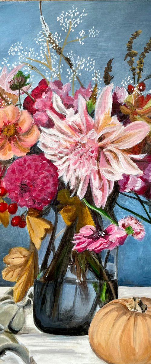 Dahlias with Squash by Anne Bannell