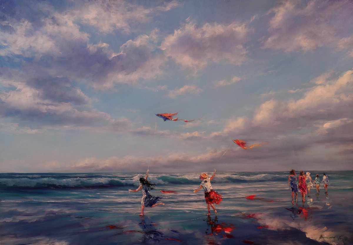 Impressionistic Portrait Oil Painting By Gennady Vylusk, 39 X 28, Children