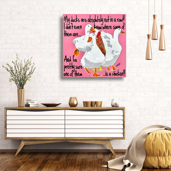 Ducks in a Row Pink Chicken 61cm x 61cm