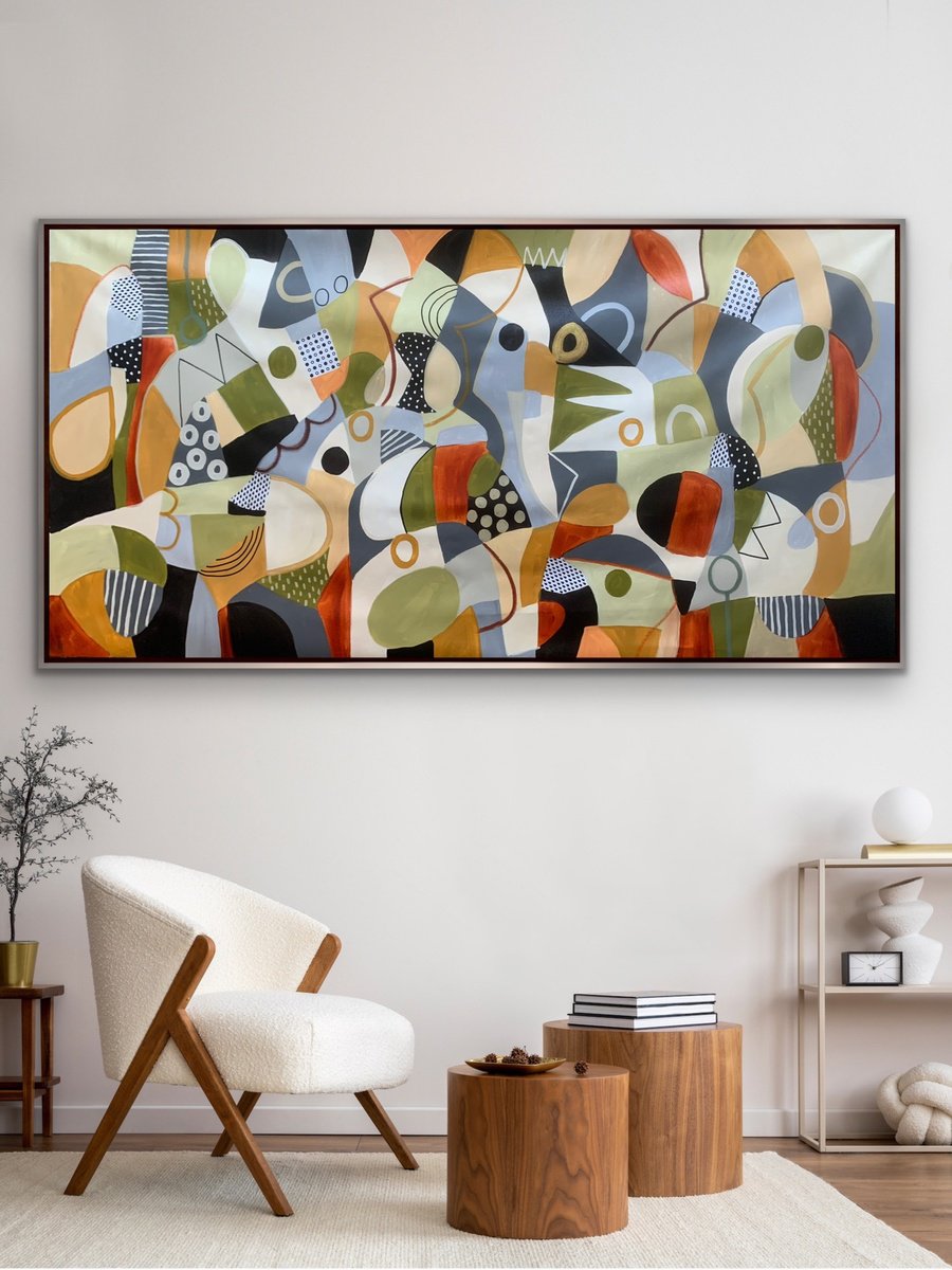 Organic Abstract Acrylic Painting By Rashna Hackett, 72 X 37", Name The Feeling, Original Artwork