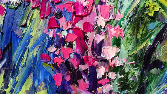 Wild flowers in the garden - Painting original oil impasto, blooming summer flowers artwork