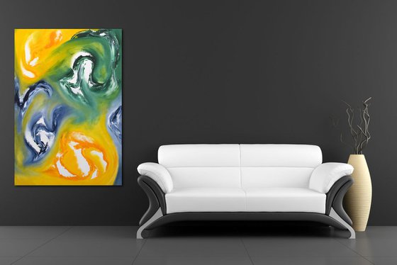 "Fugace Nuvola, II", 100x70 cm, Deep edge, LARGE XL, Original abstract painting, oil on canvas