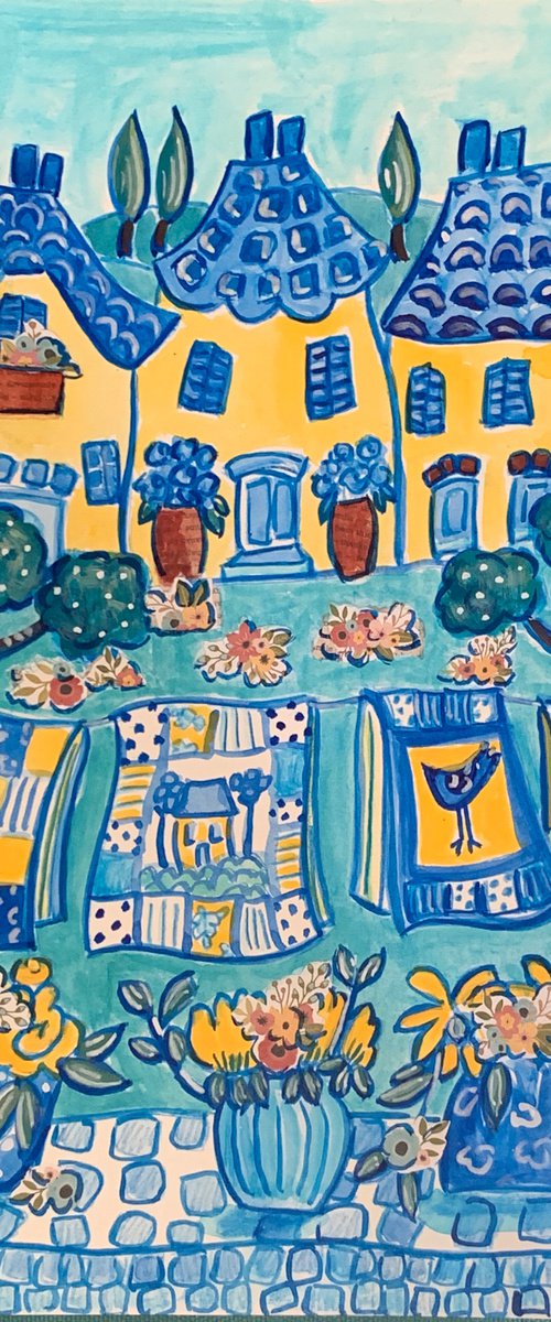Yellow Quilts and Cottages by Holly Wojahn
