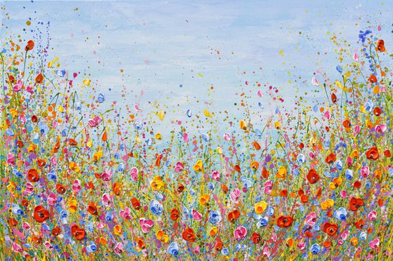 Wildflowers meadow painting, palette knife art