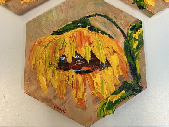 Triptiek Yellow Sunflower