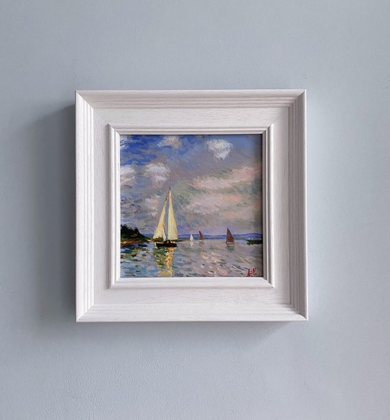 Summer Boats on the River. Original Impressionist Oil Painting.