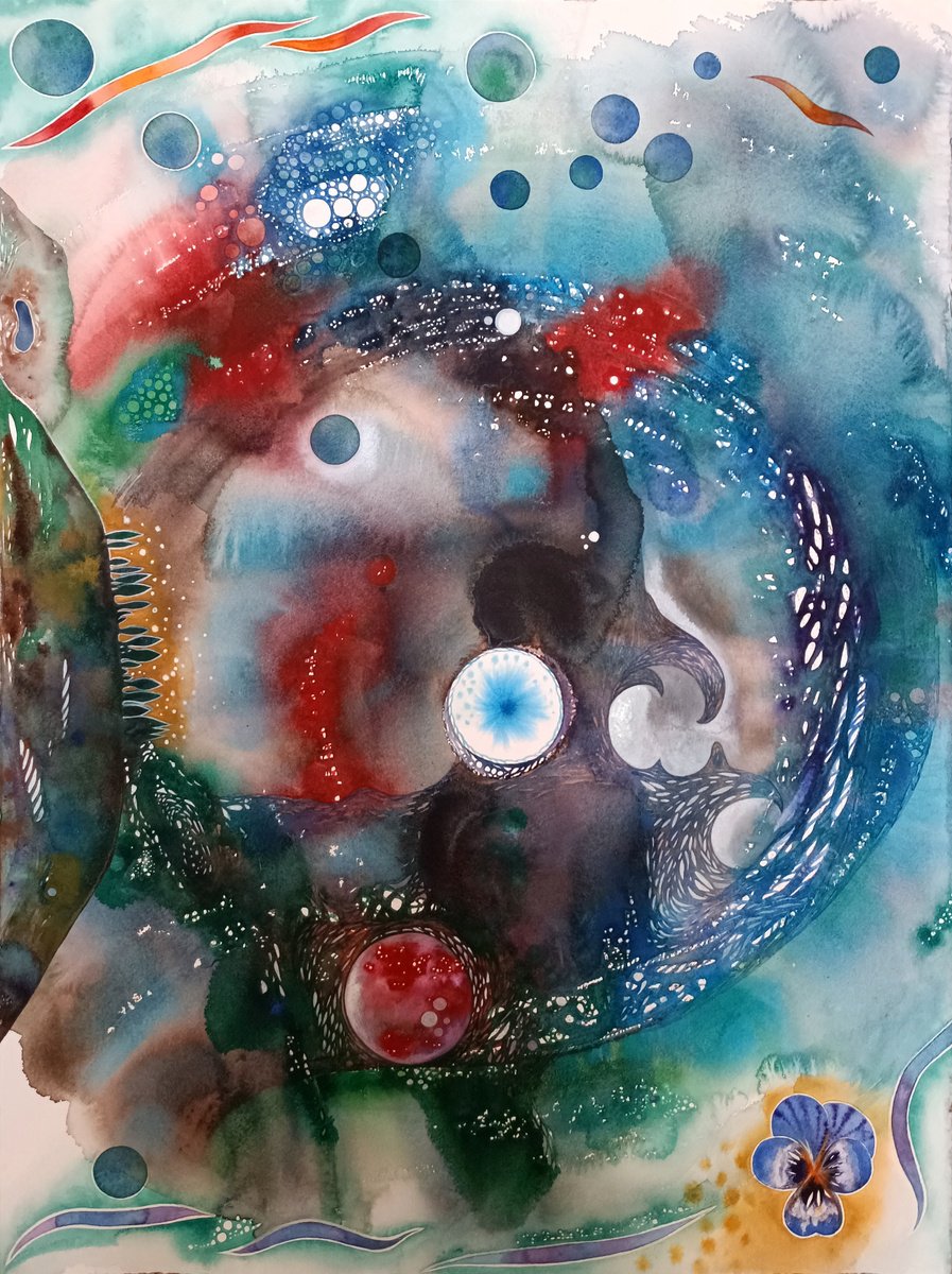 Organic Abstract Watercolour By Ilaria Finetti, 22 X 30, Giardini Segreti 4, I Giardini Delle Viole, Original Artwork