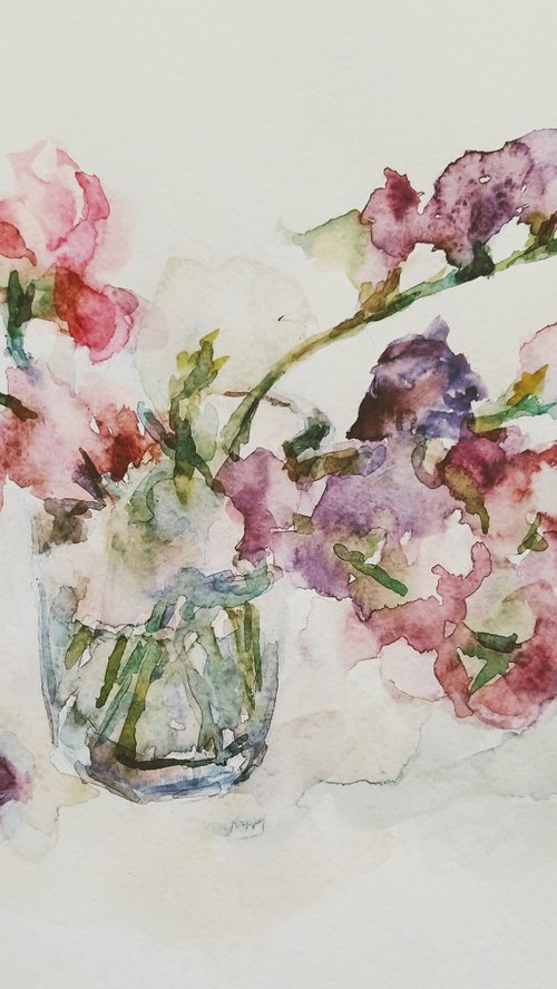 Sweet pea (Inspiration).  Original watercolour painting 2021 by Elena Klyan