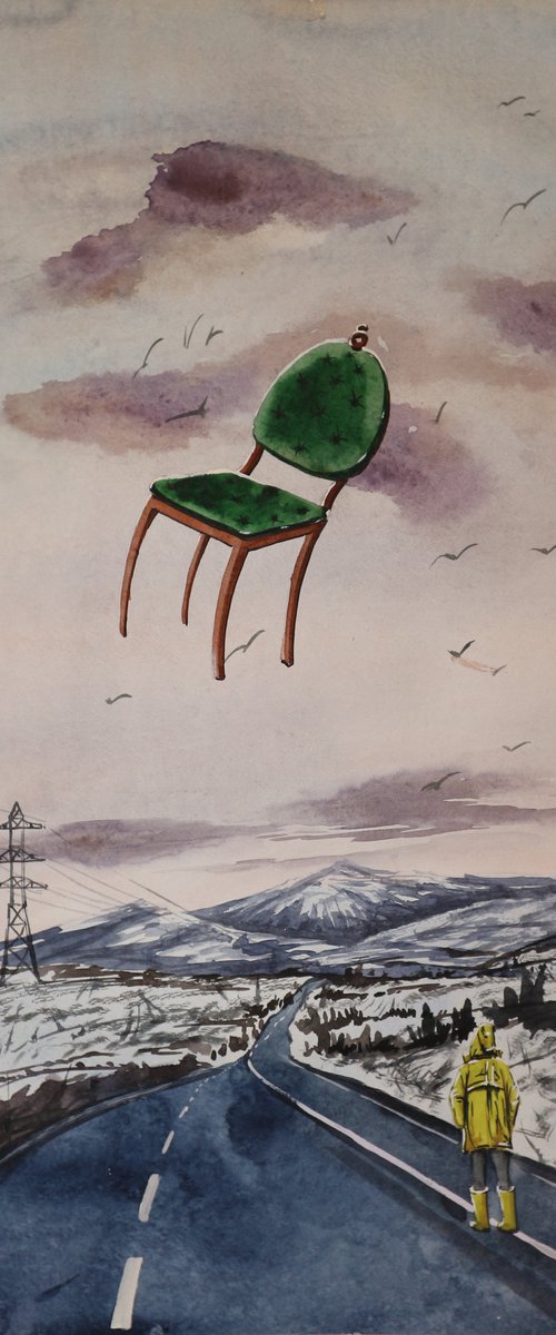 Flying chair, 2021 Watercolor on paper 60х42 by Eugene Gorbachenko