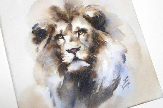 Lion portrait / Original small watercolor